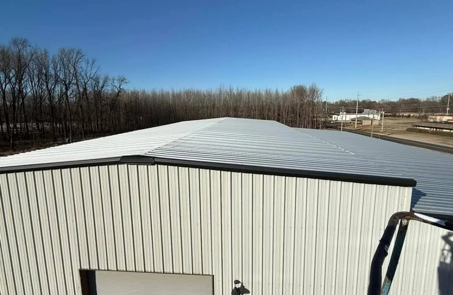 Commercial metal warehouse roof side elevation