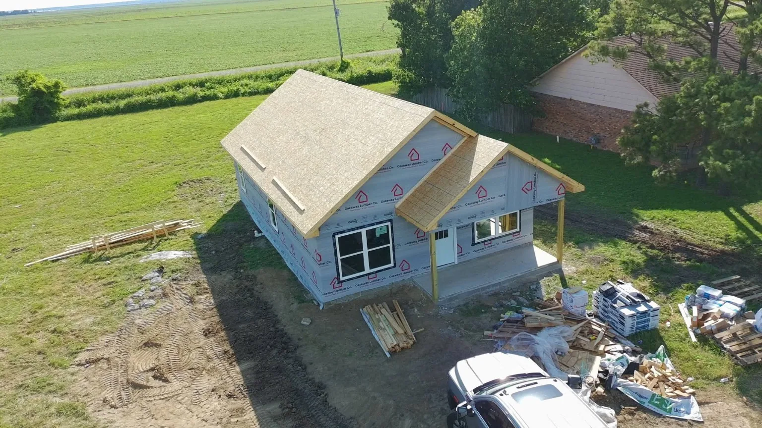 Residential build under construction: dry-in