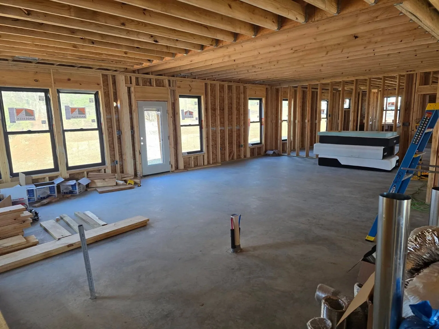 Inside house framing and slab stage