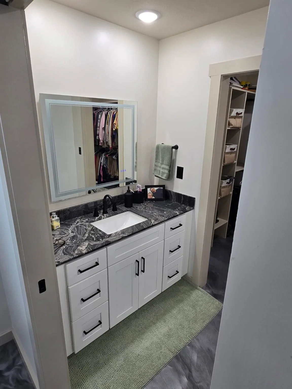 Custom bath vanity in completed home