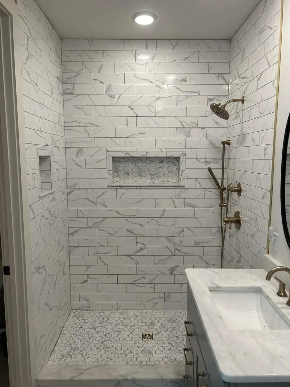 Completed large-format tile shower