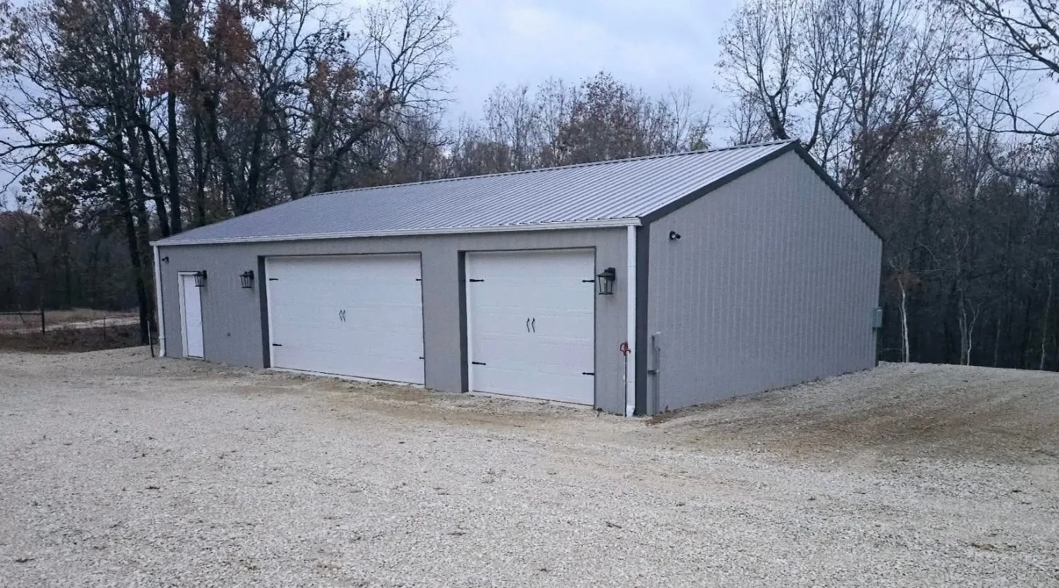 Custom gray two-bay workshop front