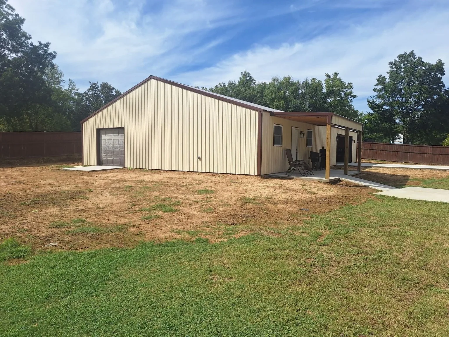 Shop with porch and wide garage opening